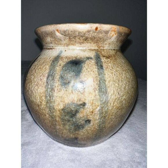 Covered Bridge Pottery Vase Blue/Tan - Picture 1 of 7